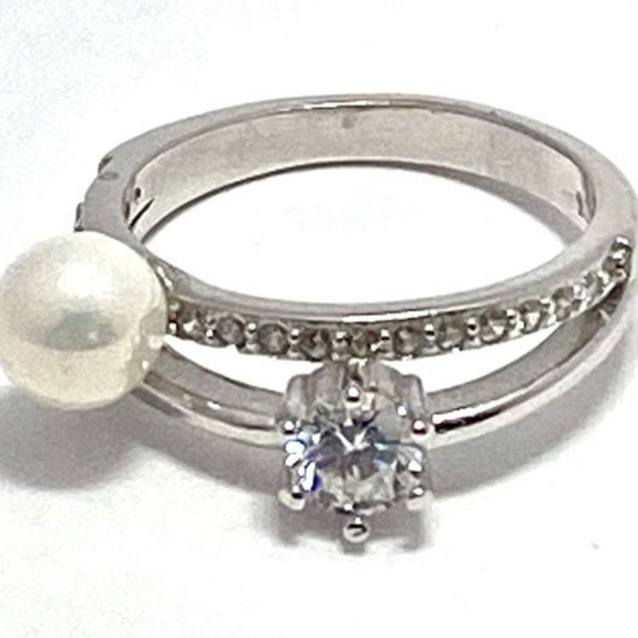 Solid .925 SS ⚡White Gold Overlay, Pearl & Topaz - Picture 3 of 12